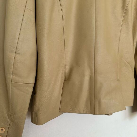 Vakko VS2 Women’s Vintage Cream Tan Lamb Leather 3 button Moto Blazer Coat - Picture 6 of 12